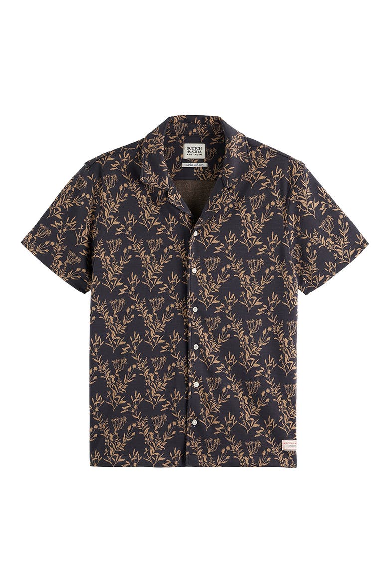 Berry Jacquard Short Sleeve Button-Up Shirt, Main, color, CHARCOAL ART