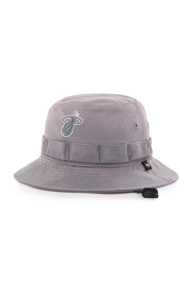 Men's '47  Charcoal Miami Heat Buxton Garment Washed Bucket Hat, Main, color, Charcoal