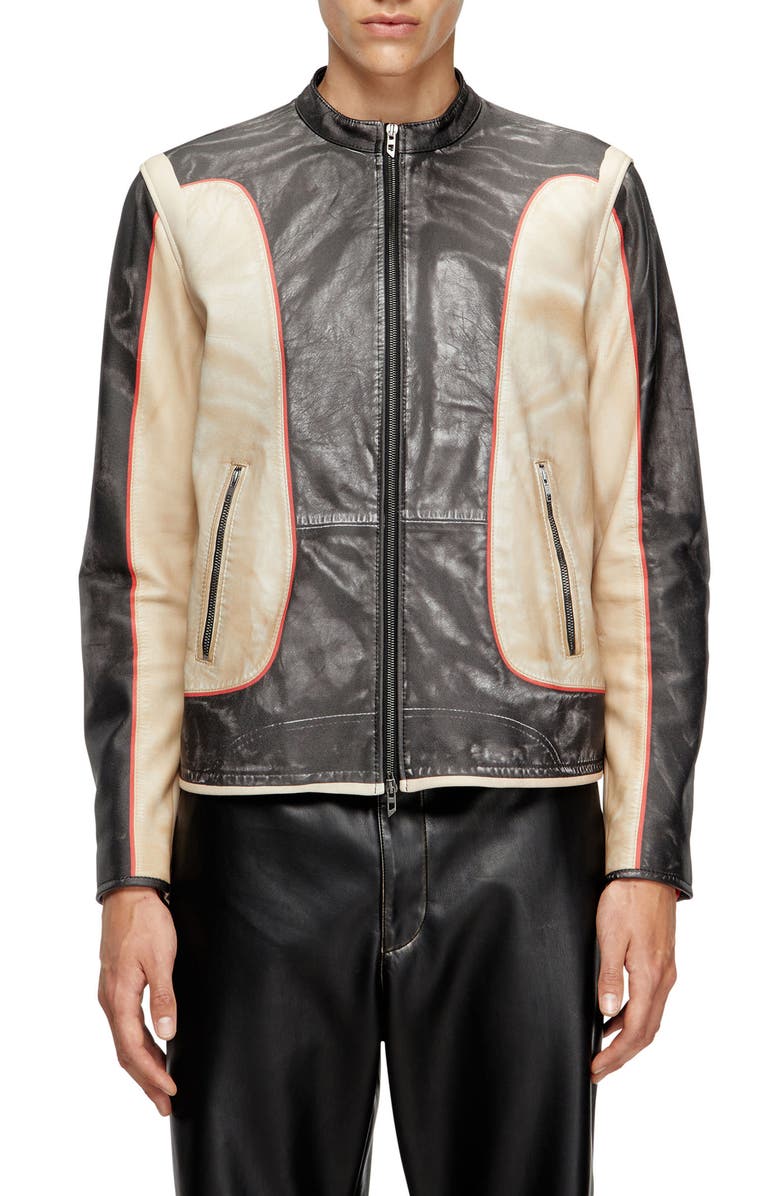 DIESEL<sup>®</sup> L-Evert Colorblock Leather Moto Jacket, Main, color, Black