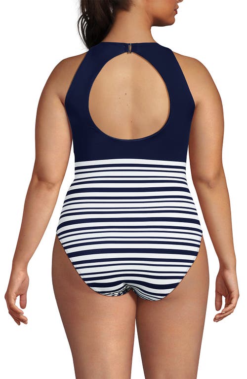 Lands' End Tugless High Neck Portrait Back One Piece Swimsuit In Multi