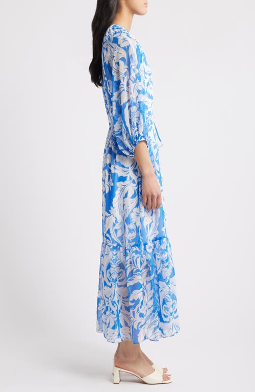 Julia Jordan Chiffon Midi Dress In Blue/ivory
