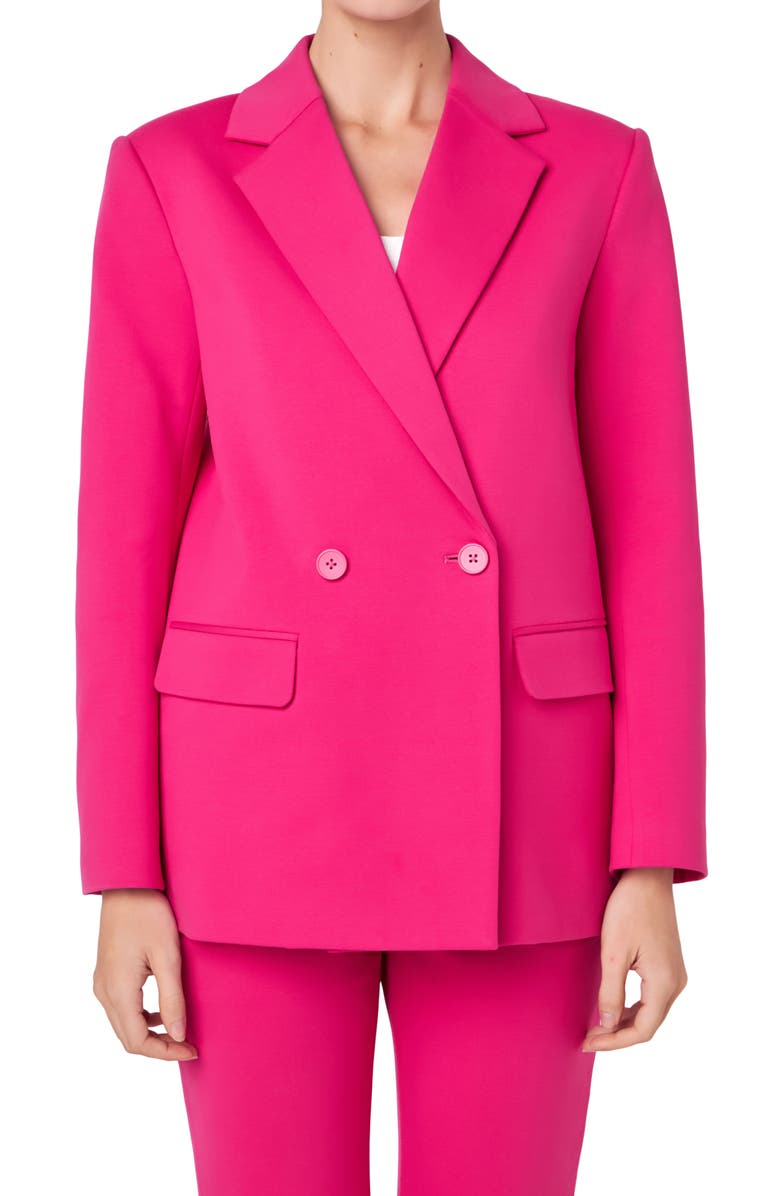 English Factory Double Breasted Cotton Blend Blazer, Alternate, color, Fuchsia