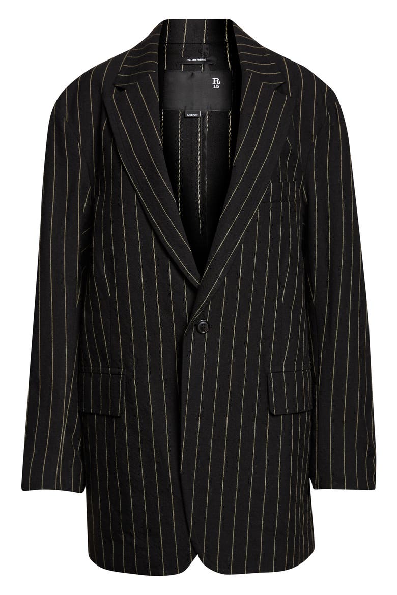 Ragged Pinstripe Oversize Linen & Virgin Wool Blazer, Alternate, color, BLACK WHITE PINSTRIPE