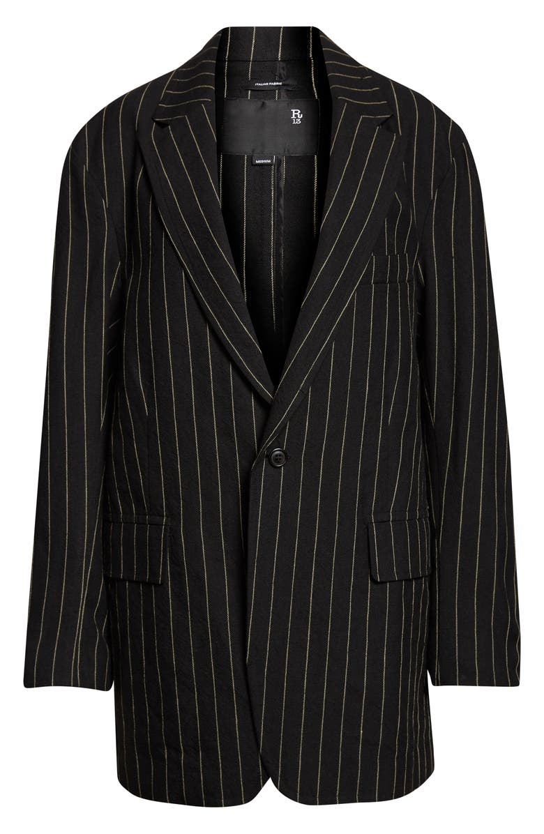 R13 Ragged Pinstripe Oversize Linen & Virgin Wool Blazer, Alternate, color, Black White Pinstripe