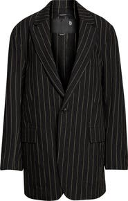 R13 Ragged Pinstripe Oversize Linen & Virgin Wool Blazer