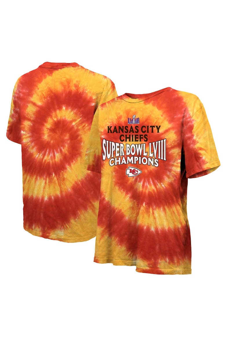 Women's Majestic Threads  Red/Gold Kansas City Chiefs Super Bowl LVIII Champions Oversized Tie-Dye T-Shirt, Alternate, color, Red