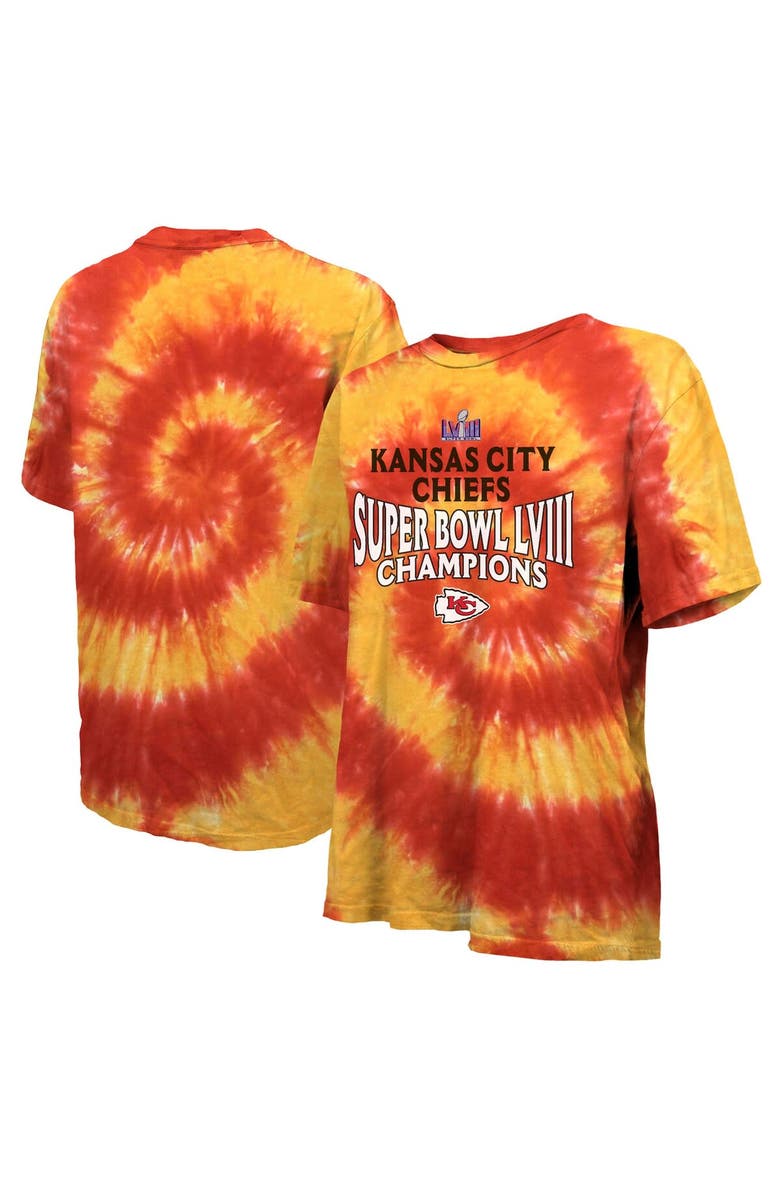 Majestic Threads Women's Majestic Threads Red/Gold Kansas City Chiefs Super Bowl LVIII Champions Oversized Tie-Dye T-Shirt, Alternate, color,