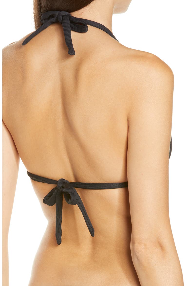 Fine Line Halter Bikini Top, Alternate, color, BLACK