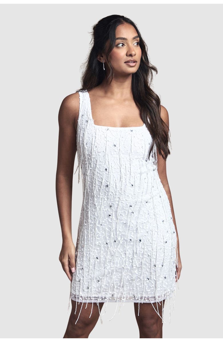 Coast Sequin Fringe Bridal Mini Dress, Alternate, color, Ivory