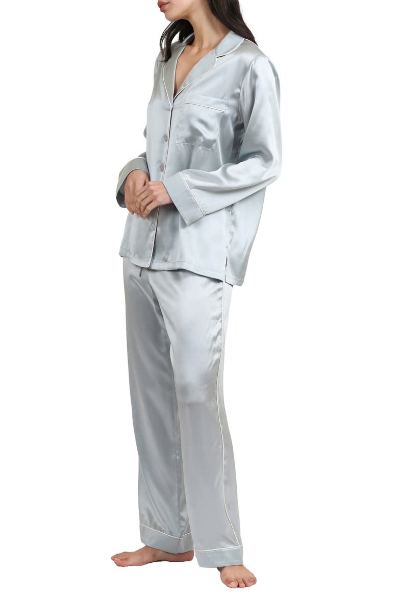 Sylvie Piped Silk Pajamas, Alternate, color, SAGE