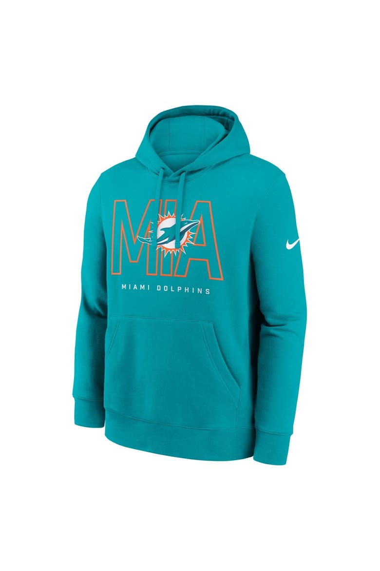 Men's Nike Aqua Miami Dolphins Busted Play Club Fleece Pullover Hoodie, Alternate, color, Aqua