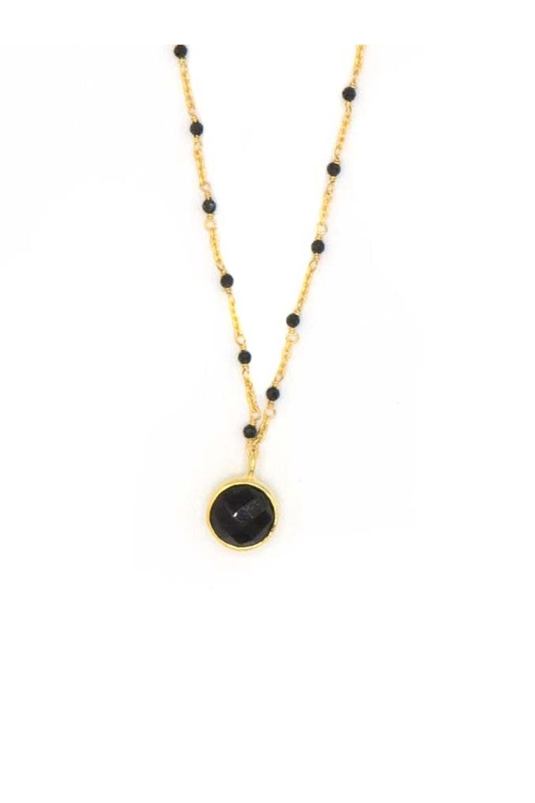 Black Beaded Gold Drop Necklace, Main, color, Black