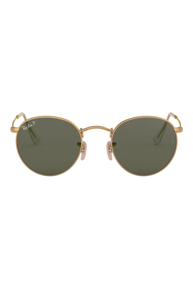50mm Polarized Round Sunglasses, Main, color, GOLD/ GREEN SOLID