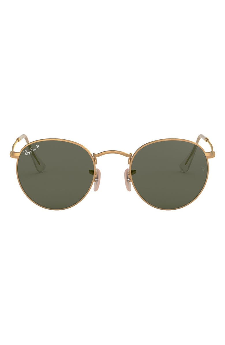 Ray-Ban 50mm Polarized Round Sunglasses, Main, color, Gold/ Green Solid