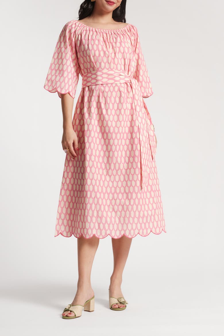 Coco Midi Dress Mid-Century Palm, Main, color, Pink/Oyster