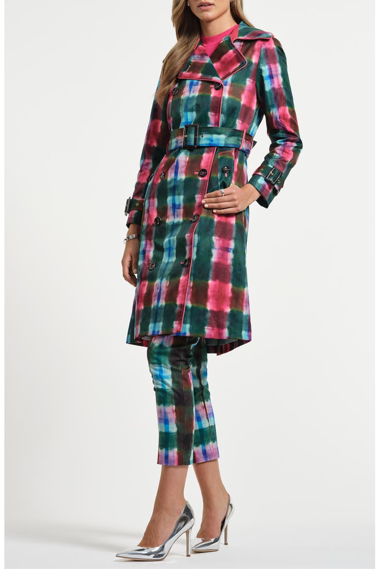 Plaid Double Breasted Trench Coat, Main, color, WATERCOLOR TARTAN
