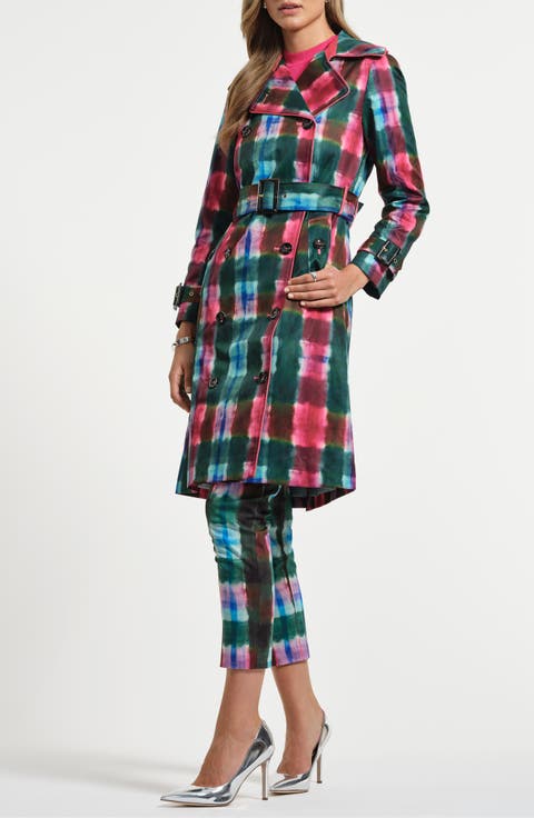 Plaid Double Breasted Trench Coat