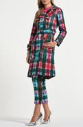 Isaac Mizrahi New York Plaid Double Breasted Trench Coat