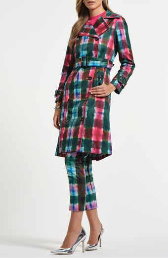 Isaac Mizrahi New York Plaid Double Breasted Trench Coat