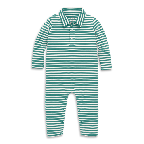 Primary Baby Long Sleeve Polo Romper In Mini Stripe In Green