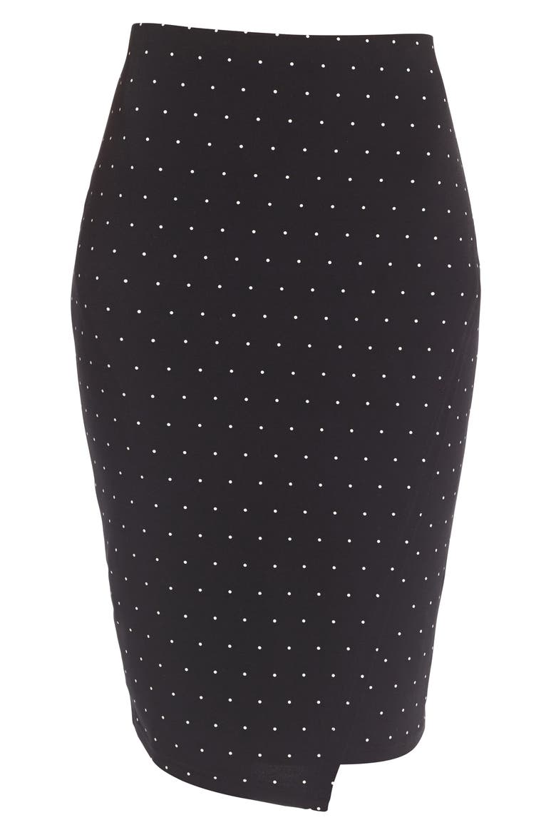 Pin Dot Faux Wrap Skirt, Alternate, color, RICH BLACK