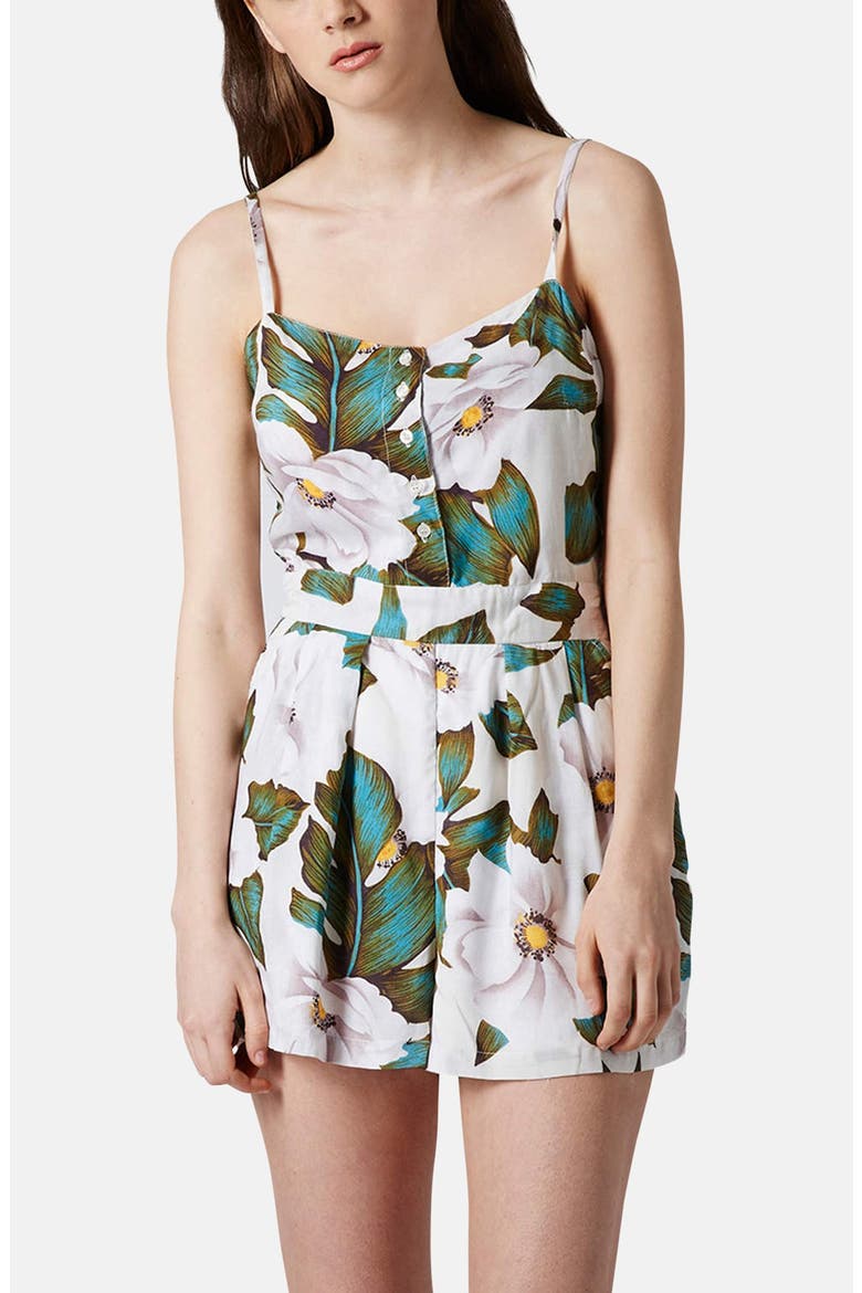 'Aloha' Floral Print Romper, Main, color, WHITE
