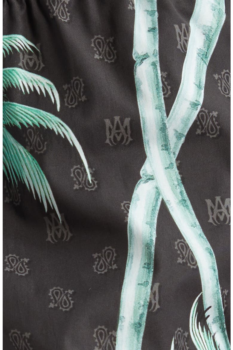 Twisted Palms Print Swim Trunks, Alternate, color, BLACK