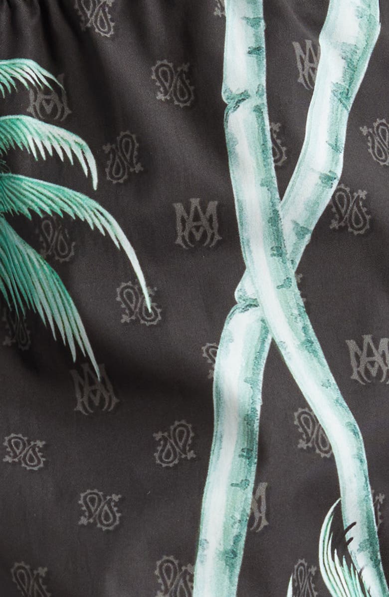 AMIRI Twisted Palms Print Swim Trunks, Alternate, color, Black