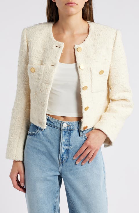 Button Front Crop Tweed Jacket