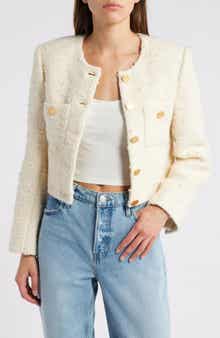 FRAME Button Front Crop Tweed Jacket