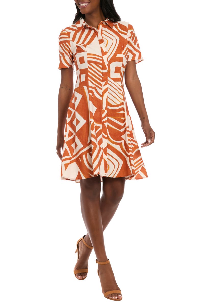 London Times Linen Blend Shirtdress, Main, color, Peach/ Orange