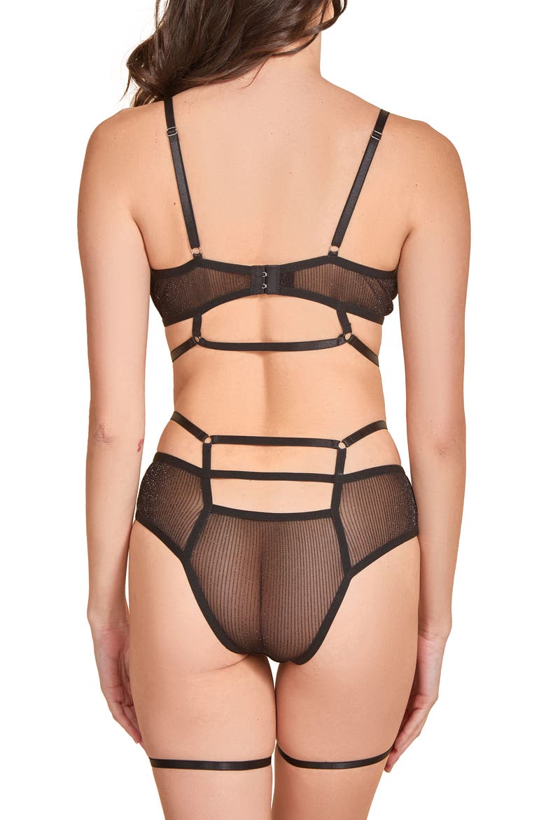 Strappy Stripe Bra, Panties & Garter Set, Alternate, color, BLACK