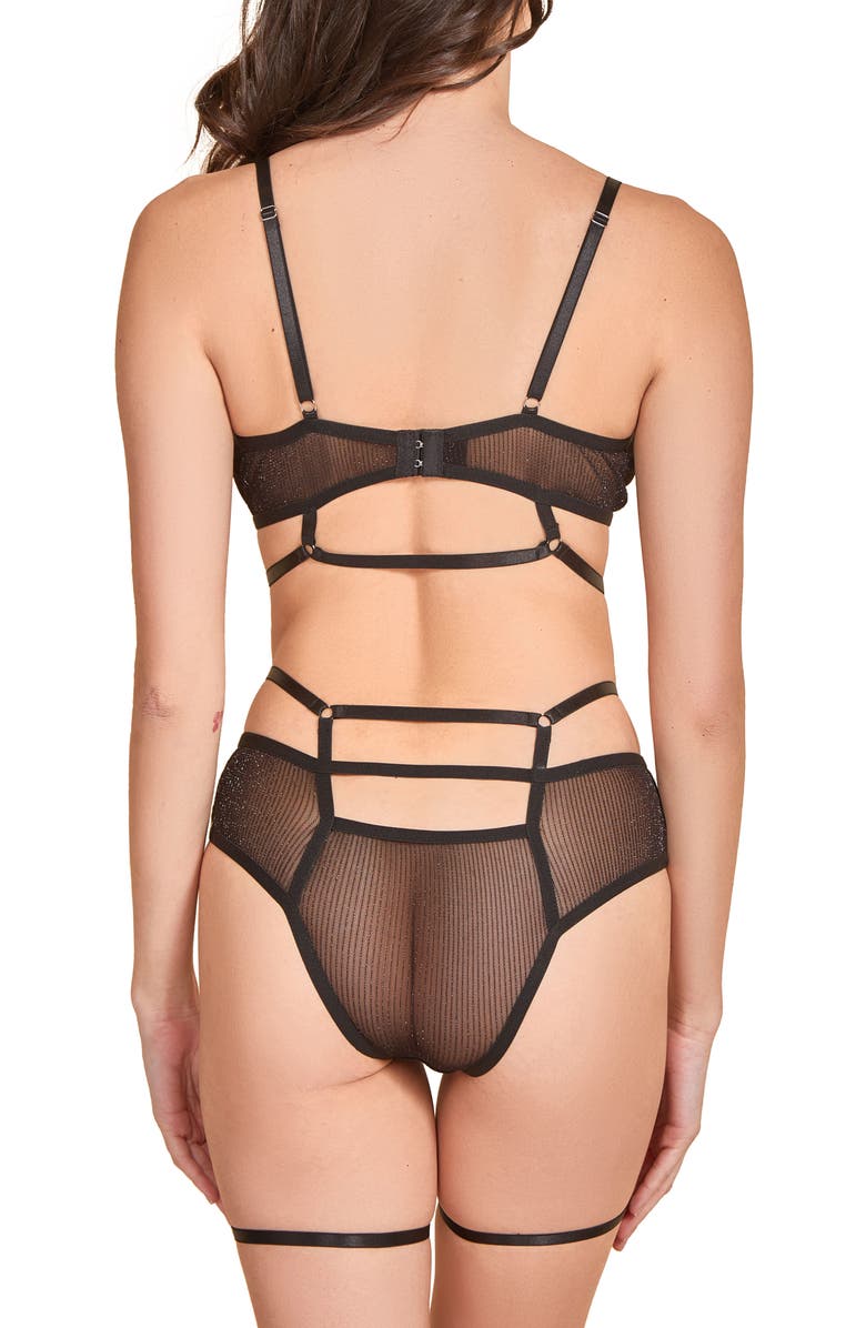 Hauty Strappy Stripe Bra, Panties & Garter Set, Alternate, color, Black
