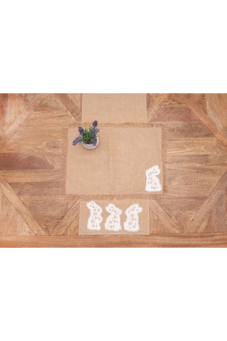 Easter Bunnies Trio Embroidered Burlap Table Runner 14" x 72", Alternate, color, Beige