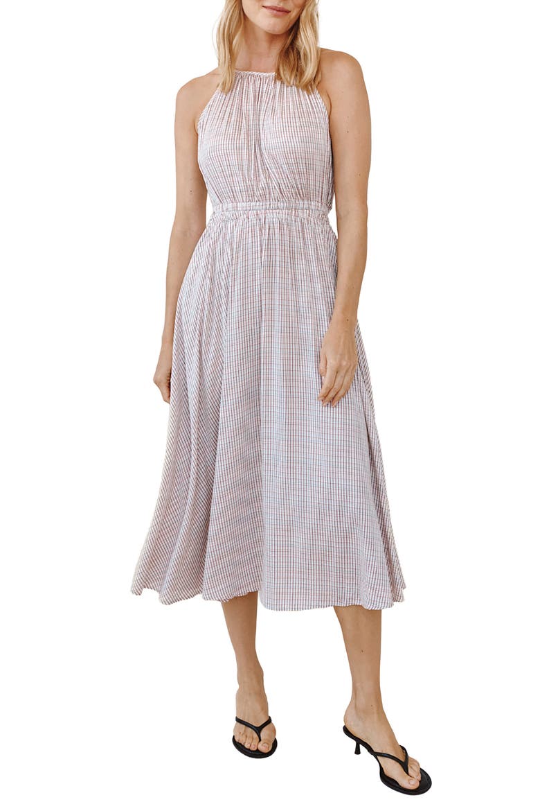 Check Print Cutout Halter Midi Dress, Main, color, SUNWASHED CHECK