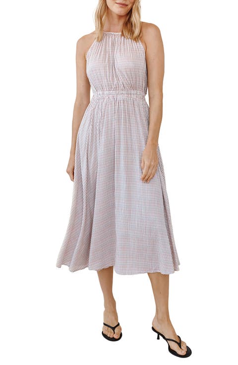 Check Print Cutout Halter Midi Dress