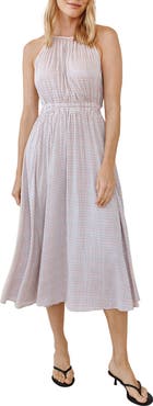 Bella Dahl Check Print Cutout Halter Midi Dress