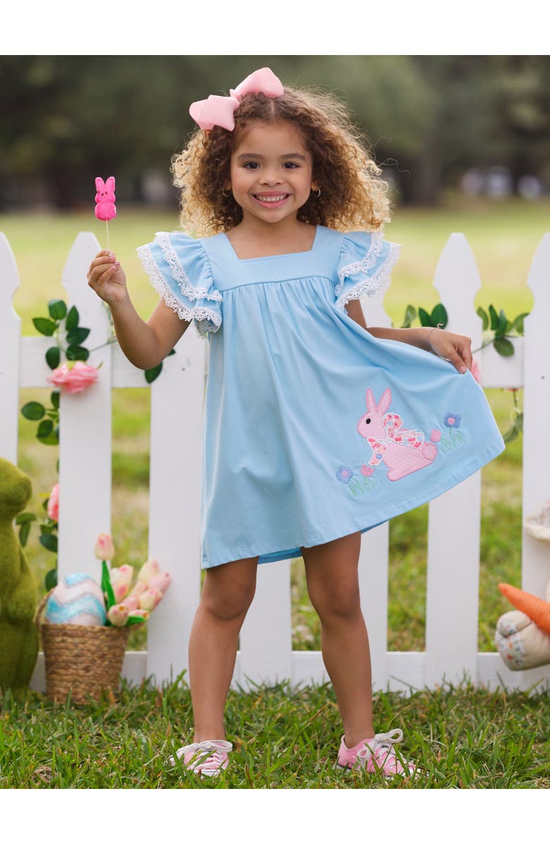 Mia Belle Girls Girls Blue Bunny Bliss Flutter Sleeve Dress, Alternate, color, 