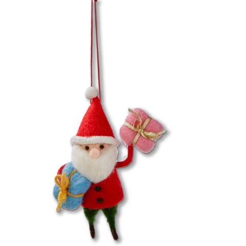 Santa With Presents Christmas Ornament Multicolor Wool Decor