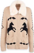 SAACHI Horse Motif Cardigan with Faux Fur Collar