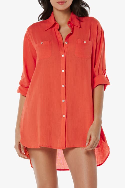 HELEN JON Camp Shirt Cover-Up in Coral  product