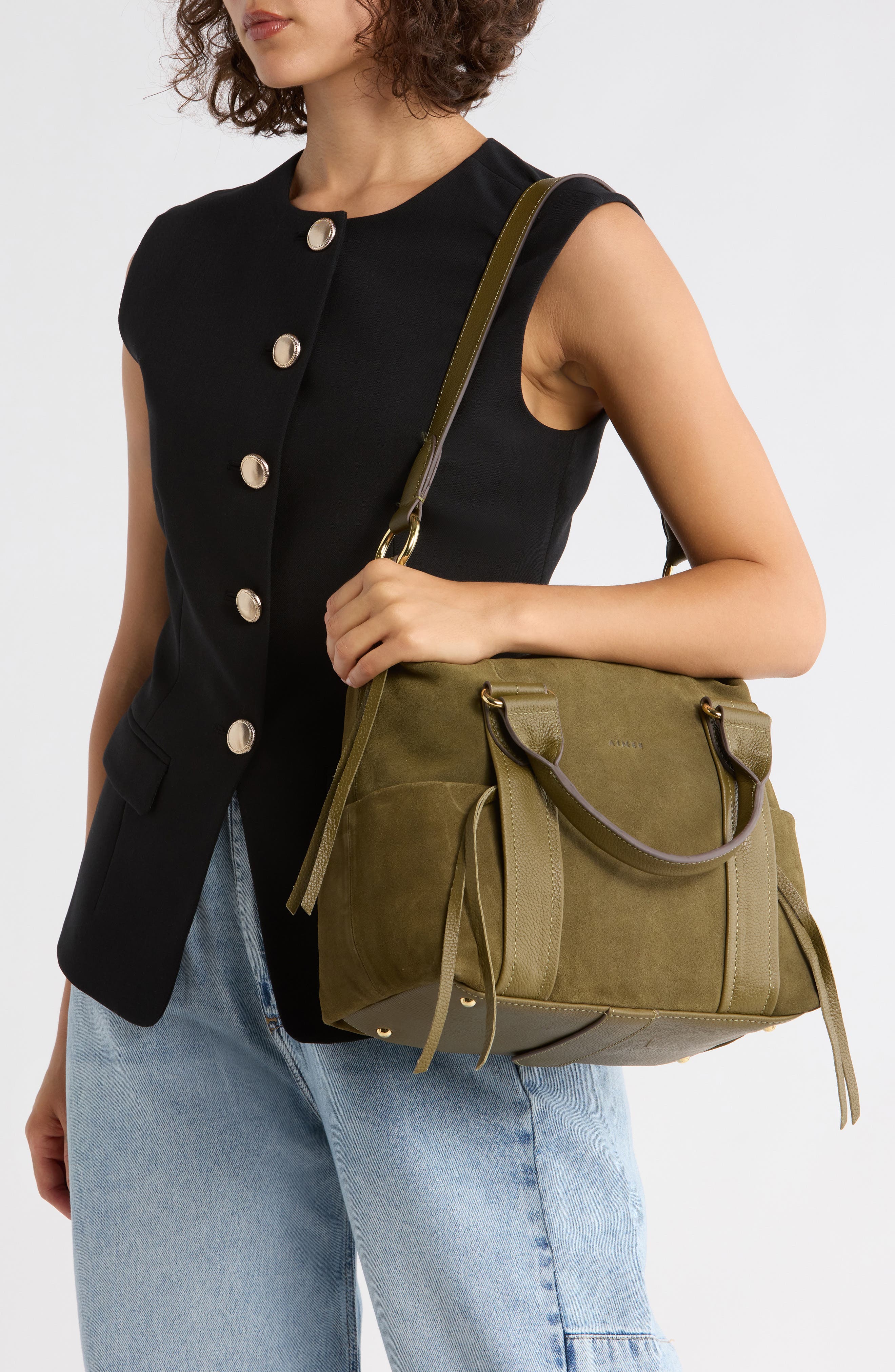 AIMEE Sierra Satchel Bag, Alternate, color, Kelp Suede