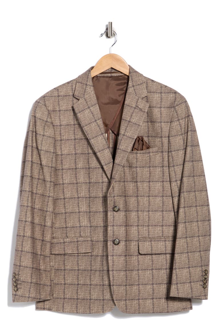 Slim Fit Plaid Stretch Knit Sport Coat, Alternate, color, BROWN