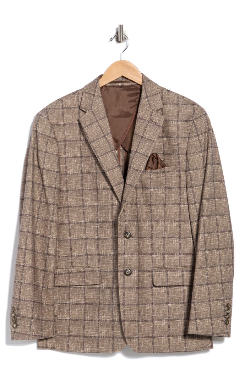 Duchamp Slim Fit Plaid Stretch Knit Sport Coat, Alternate, color, Brown