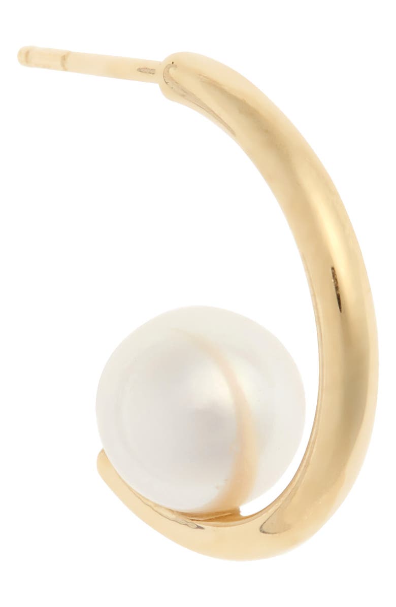 Mikimoto Floating Pearl Mini Hoop Earring, Alternate, color,
