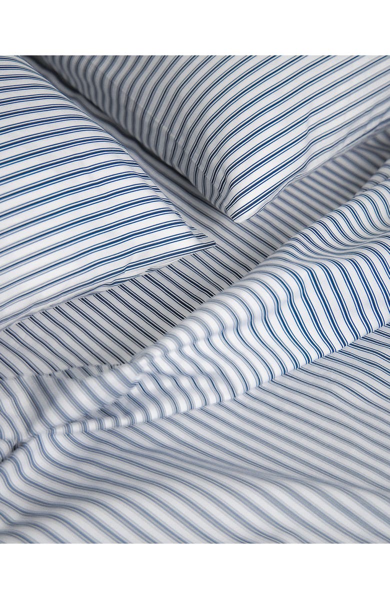 Petite Plume French Ticking Stripes Cotton Percale Sheet Set, Alternate, color, Navy