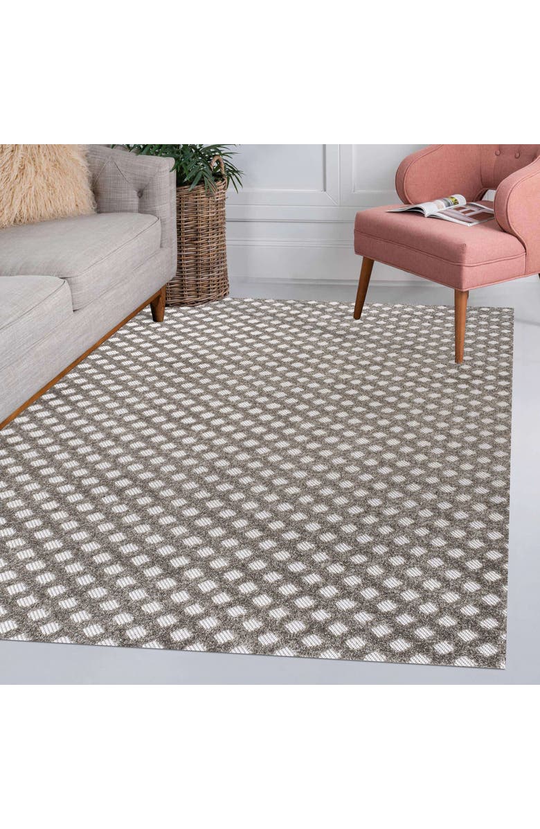 JONATHAN Y Rabat High-Low Pile Mini-Diamond Trellis Indoor/Outdoor Area Rug, Alternate, color, Dark Gray/Ivory