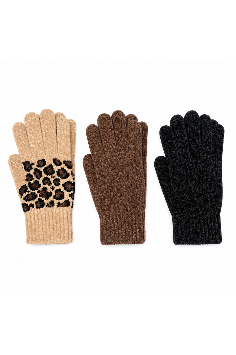 Women's 3-Pack Chenille Knit Winter Glove, Alternate, color, Leopard/Brown/Black