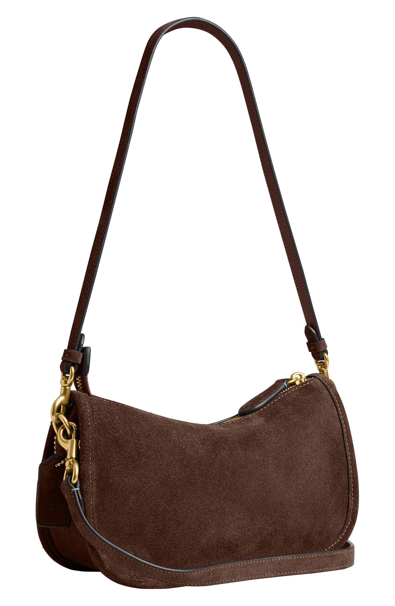 Waverly Suede Shoulder Bag, Alternate, color, DARK CHOCOLATE