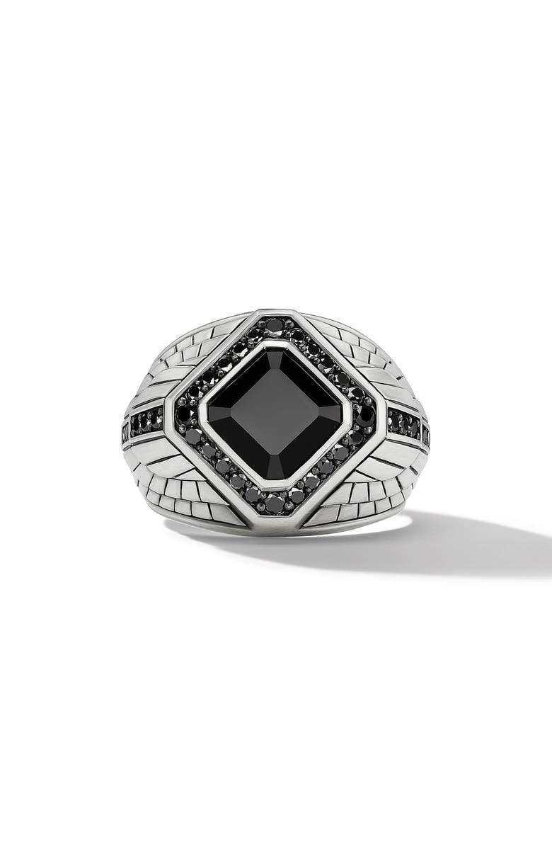 David Yurman Empire Signet Ring in Sterling Silver with Black Onyx and Pavé Black Diamonds, Main, color,
